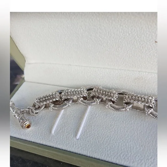 DESIGNER JUDITH RIPKA STERLING SILVER HEART CITRINE STONE TOGGLE CLASP BRACELET - Picture 2 of 6